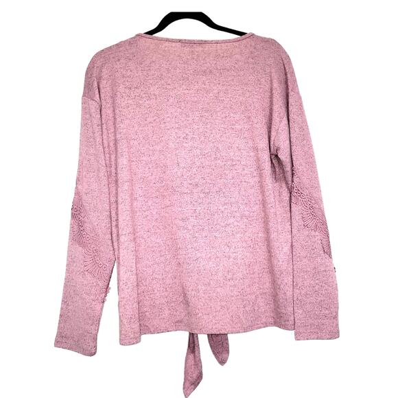 Tint + Shadow Pink Boat Neck Tie Front Floral Lace Long Sleeve Knit Top Sz S - Picture 7 of 8